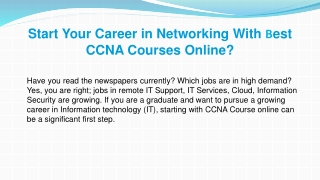Start Your Career in Networking with Best CCNA Course Online