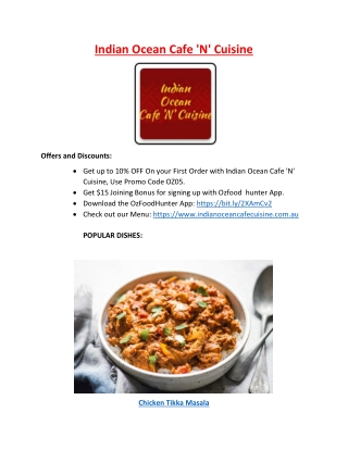 10% off - Indian Ocean Cafe Menu City Beach, WA