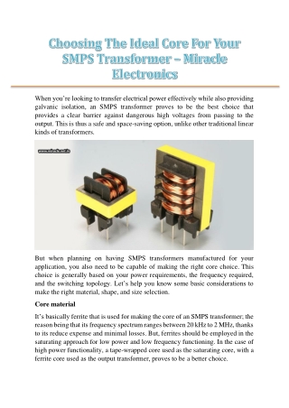 Choosing The Ideal Core For Your SMPS Transformer – Miracle Electronics