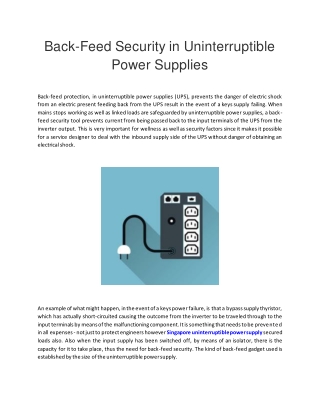 Back-Feed Security in Uninterruptible Power Supplies