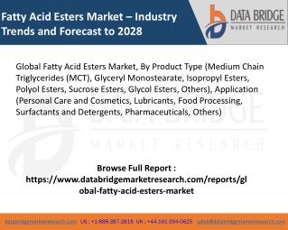 Global Fatty Acid Esters Market – Industry Trends and Forecast to 2028