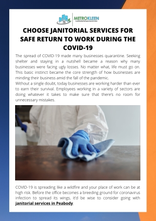 Choose Janitorial Services for Safe Return to Work During the COVID-19