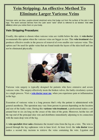 Vein Stripping An effective Method To Eliminate Larger Varicose Veins