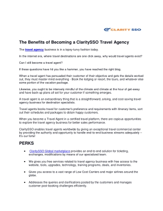 The Benefits of Becoming a ClaritySSO Travel Agency