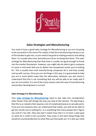 Sales Strategies and Manufacturing