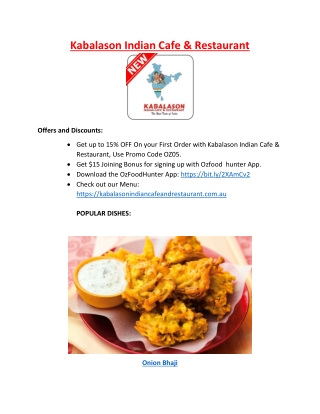 15% off - Kabalason Menu Indian Restaurant Joondalup, WA