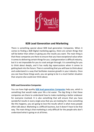 B2B Lead Generation and Marketing