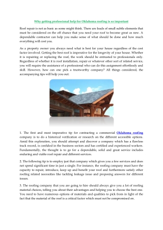 Why getting professional help for Oklahoma roofing is so important