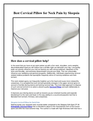 Best Cervical Pillow for Neck Pain by Sleepsia