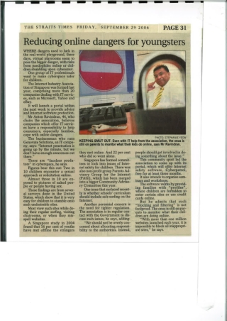 Reducing Online Dangers for Youngsters. Published in "The Straits Times", Friday