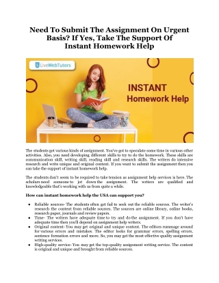 Need To Submit The Assignment On Urgent Basis If Yes, Take The Support Of Instant Homework Help