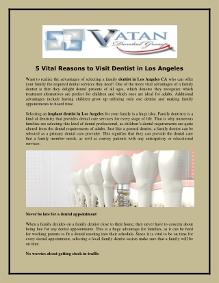 5 Vital Reasons to Visit Dentist in Los Angeles