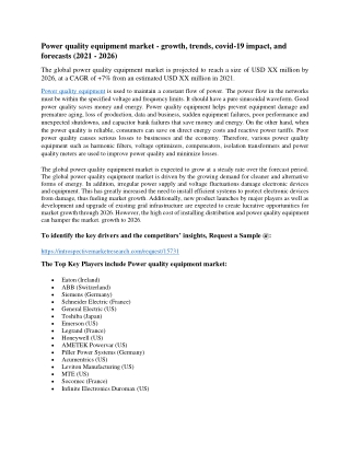 Power quality equipment market