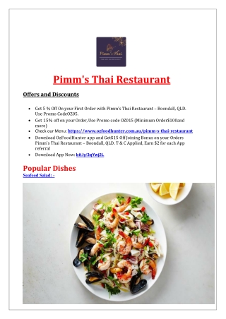 5% Off - Pimm's Thai Restaurant Boondall Menu, QLD