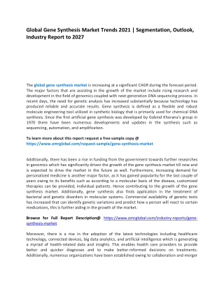 Global Gene Synthesis Market Trends 2021