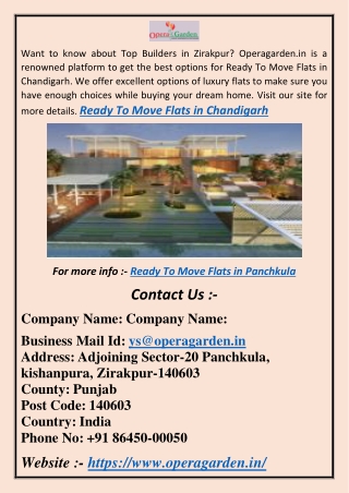 Ready to Move Flats in Panchkula | Operagarden.in