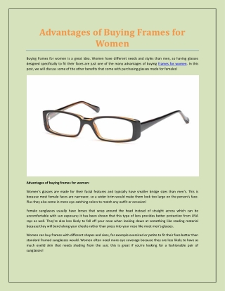 Advantages of Buying Frames for Women