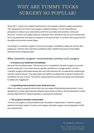 Why are Tummy Tucks Surgery so Popular