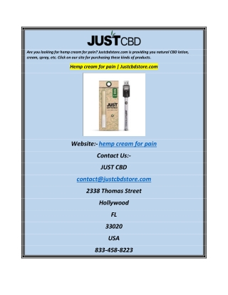 Hemp cream for pain Justcbdstore.com
