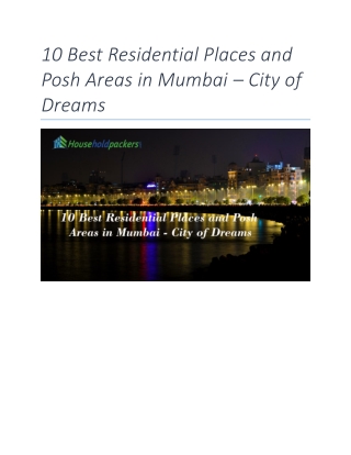 10 Best Residential Places and Posh Areas in Mumbai - City of Dreams