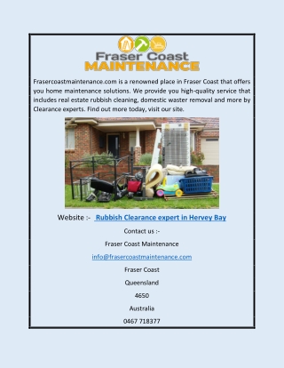 Rubbish Clearance Expert in Hervey Bay | Frasercoastmaintenance.com