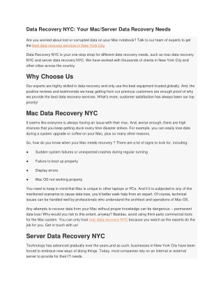 Data Recovery NYC: Your Mac/Server Data Recovery Needs