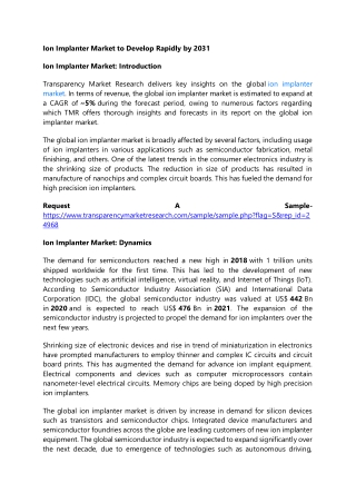 Ion Implanter Market to Develop Rapidly by 2031