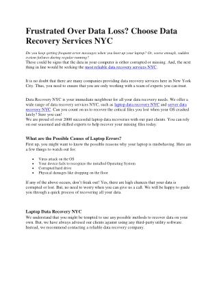 Frustrated Over Data Loss? Choose Data Recovery Services NYC