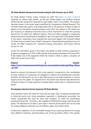 Oil Shale Market Demand and Growth Analysis with Forecast up to 2030