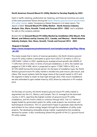North American Ground Mount Pv Utility Market to Develop Rapidly by 2022