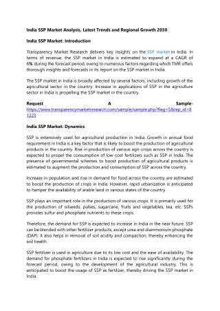 India SSP Market Analysis, Latest Trends and Regional Growth 2030