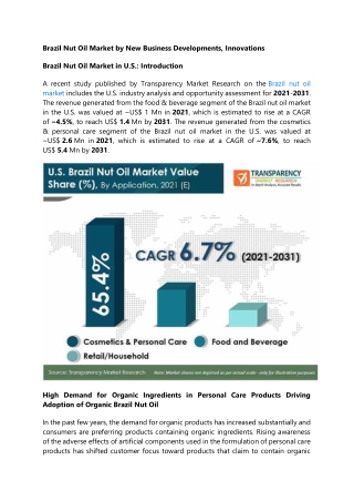 Brazil Nut Oil Market by New Business Developments, Innovations
