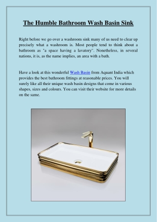 The Humble Bathroom Wash Basin Sink