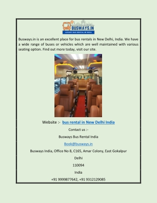 Bus Rental in New Delhi India | Busways.in