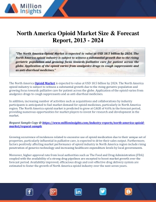 North America Opioid Market is expected to value at USD 18.5 billion by 2024