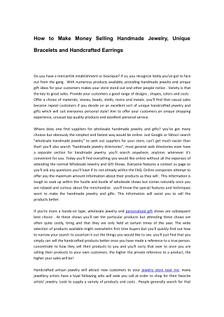 How to Make Money Selling Handmade Jewelry, Unique Bracelets and Handcrafted Earrings