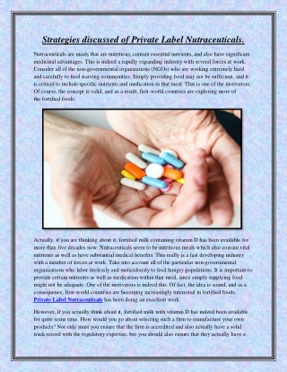 Strategies discussed of Private Label Nutraceuticals