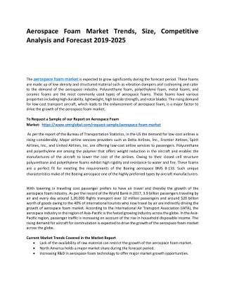 Aerospace Foam Market Trends, Size, Competitive Analysis and Forecast 2019-2025