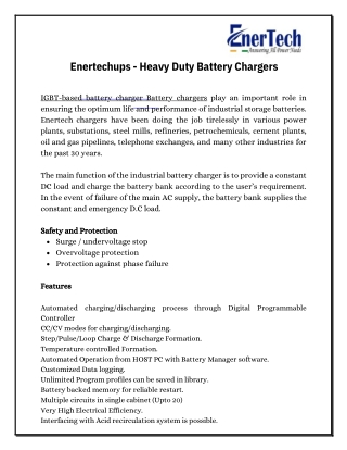 Enertechups - Heavy Duty Battery Chargers