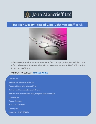 Find High Quality Pressed Glass- Johnmoncrieff.co.uk