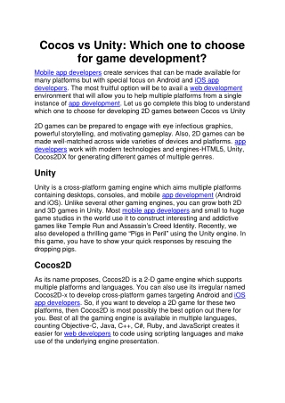 Cocos vs Unity-Which one to choose for game development