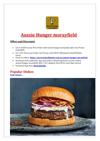 5% off - Aussie Hunger morayfield Restaurant Menu, QLD