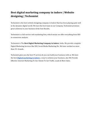 Best digital marketing company in indore | Website designing | Techomint