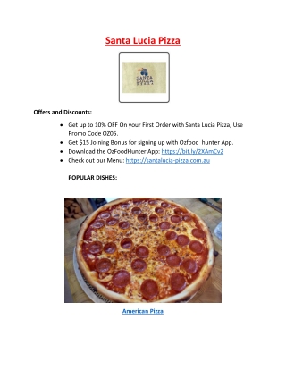 10% off - Santa Lucia Pizza Menu Heathridge, WA