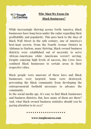 Why Must We Focus On  Black Businesses