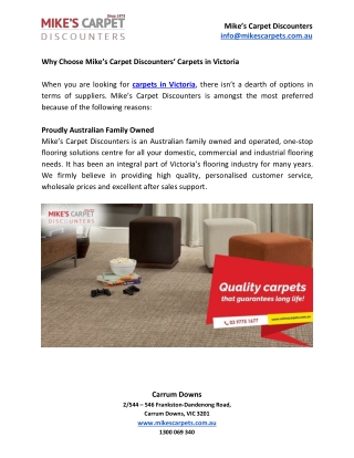 Why Choose Mike’s Carpet Discounters’ Carpets in Victoria