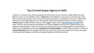 Top Criminal lawyer Agency in Delhi