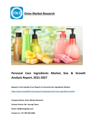 Personal Care Ingredients Market, Size & Growth Analysis Report, 2021-2027