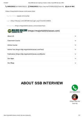 Leading SSB Interview Coaching in India | MAJOR KALSHI CLASSES