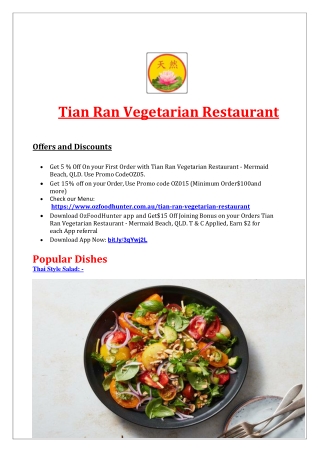 5% Off - Tian Ran Vegetarian Restaurant Menu Mermaid Beach, QLD